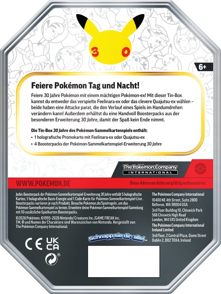 Puszka kolekcjonerska Pokémon TCG 30 lat – Puszka Jubileuszowa Quajutsu-ex (niemiecka)