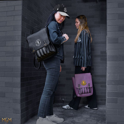 Mysterious Nevermore backpack in purple for Wednesday fans
