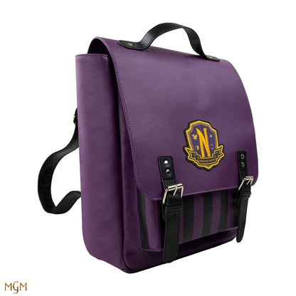 Mysterious Nevermore backpack in purple for Wednesday fans